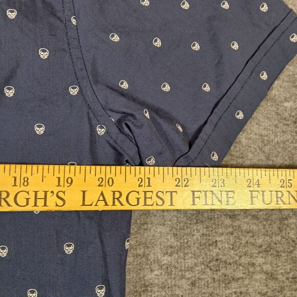 Denim‎ & Flower Ricky Singh Button Up Shirt Men's Large Blue Skull Pattern - Picture 5 of 10